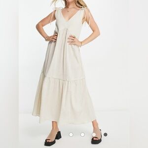 ASOS Design Milkmaid peasant sand boho linen blend cottage core maxi sundress 8